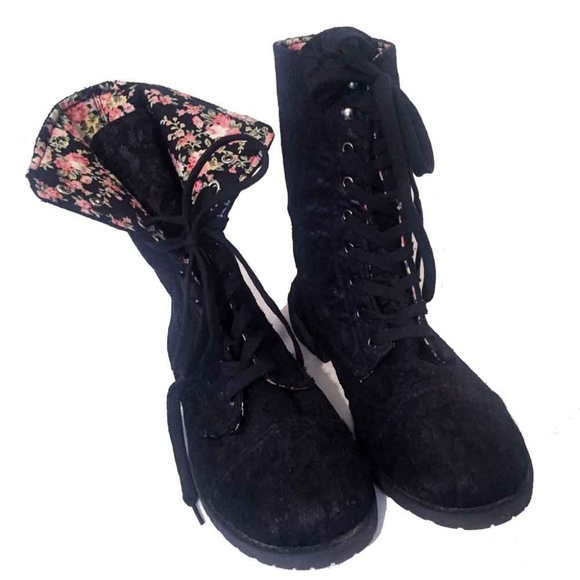 black fold down combat boots